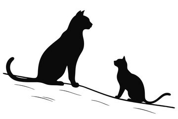 Cats silhouette vector illustration two cats sitting black and white design