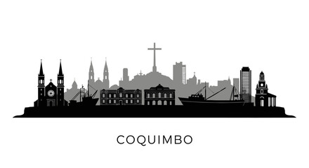 Fototapeta premium Coquimbo Chile Skyline Silhouette Black White.