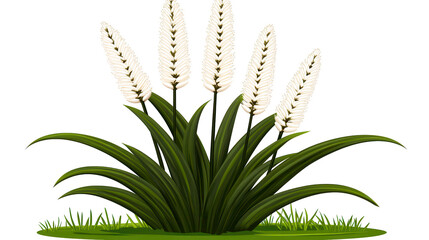 Creamy White Flower Heads and Dark Green Leaves on Transparent Background