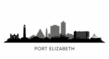 Fototapeta premium Port Elizabeth Skyline with South Africa, and Silhouette.