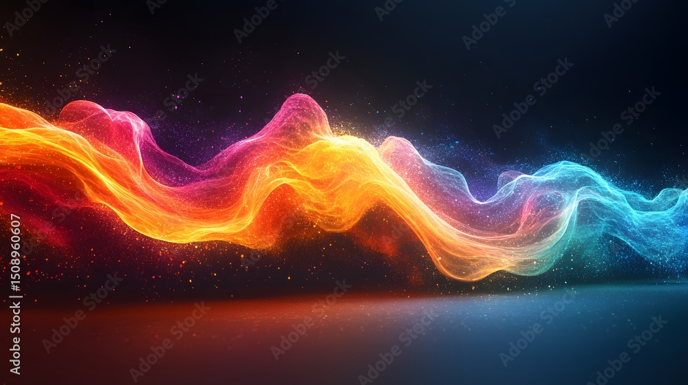 Poster abstract theme using gradient light waves in smooth flow. the blend of red, yellow, and blue creates