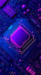 Abstract Neon Circuit Board Technology Background Purple and Blue Digital Microchip Design