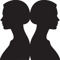 Two female silhouettes facing opposite directions with a white background in a close up profile view