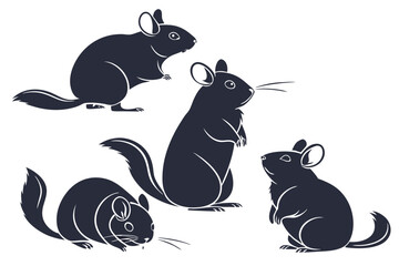 Chinchilla silhouettes in various poses on a white background vector illustration