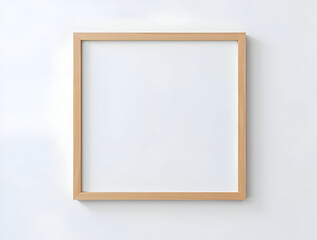 Minimal wooden picture poster frame mockup on white wallpaper