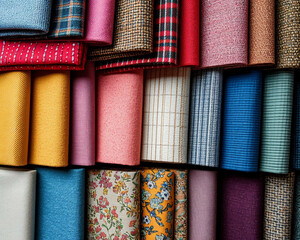 A variety of fabrics with different patterns.