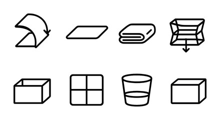 Minimalist icons of unfolding shapes and rectangular containers