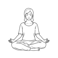 Obraz premium Woman meditating in lotus pose, line art illustration, for wellness websites