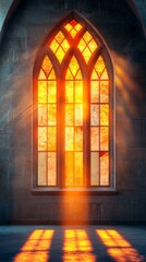 Gothic Architecture Stained Glass Window Sunlight Rays Mystical Atmosphere Cathedral Interior