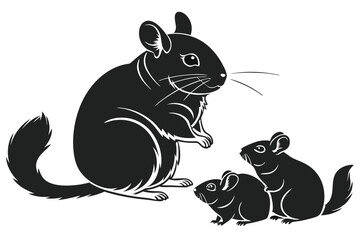 Cute chinchilla family vector illustration silhouette style isolated on white background