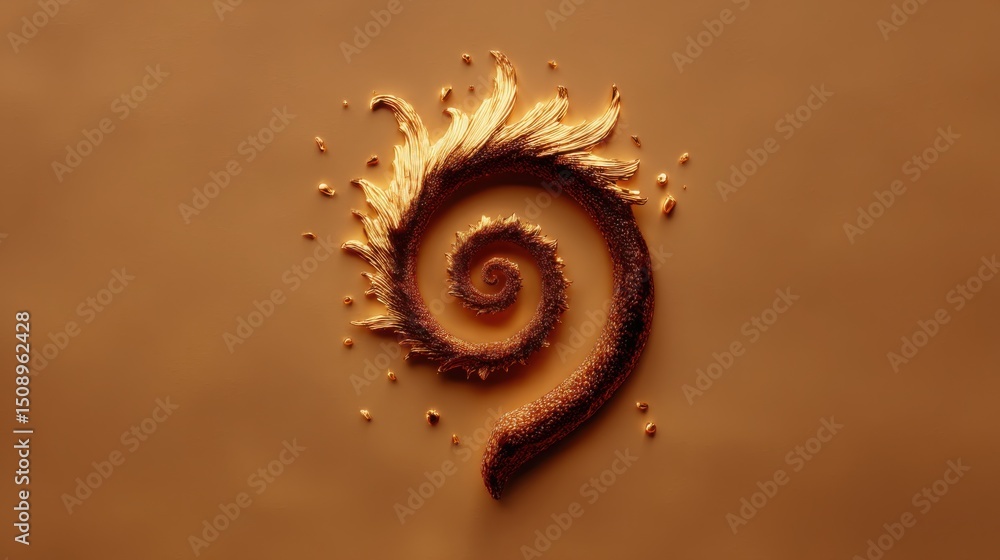 Poster spiral shaped object representing economic concepts and golden spiral grid in a creative abstract de