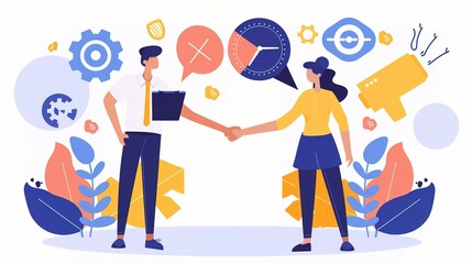 Two business people shaking hands, isolated on a white background.  Concept of a successful business deal or partnership.