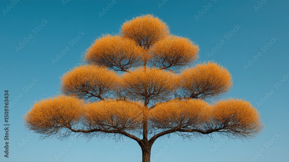 Poster a vibrant tree with orange leaves symbolizing the golden ratio asset allocation tree in an artistic 