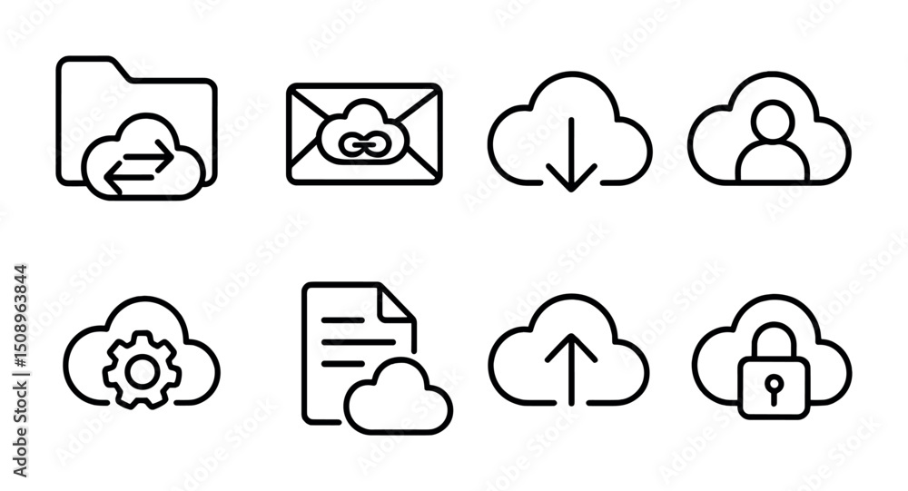 Poster cloud computing icons for file sharing and data security design