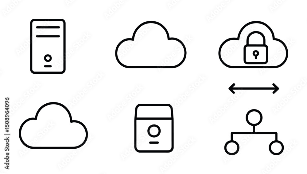 Poster cloud computing security and data management icons for digital solutions