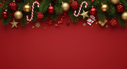 Obraz premium Christmas Garland Border on Red Background