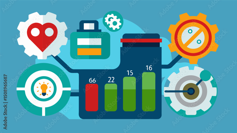 Poster a breakdown of engine data such as rpm oil temperature and battery voltage.. vector illustration