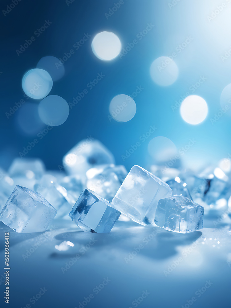 Poster blue abstract crystal background with bright light effects, geometric pattern, smooth texture, moder