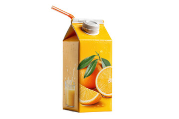 PNG Freshly squeezed orange juice carton with straw and droplets
