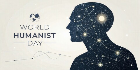 Celebrating World Humanist Day with a minimalist design featuring a human silhouette filled with stars and constellations