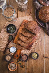 Gluten free bread, homemade paleo or ketogenic bread with seeds, nuts