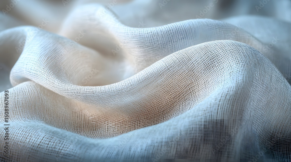 Poster close-up showcases the delicate folds and texture of a sheer fabric, creating an abstract and ethere