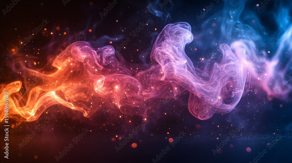 Poster an alluring abstract backdrop featuring dynamic streams of vibrant blue and orange hues, complemente