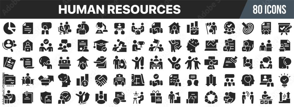 Poster human resources black icons collection. big ui icon set in a flat design. vector illustration eps10