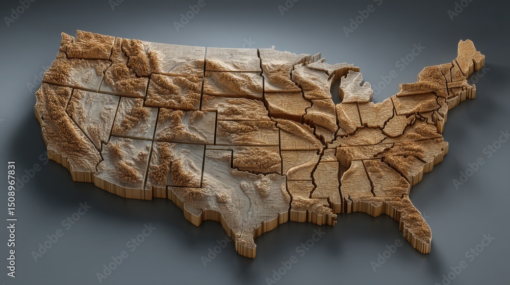 Poster a detailed map of the united states highlighting key features and the golden ratio concept in an inf