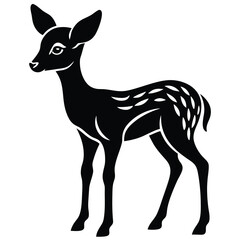Black roe deer standing isolated vector silhouette