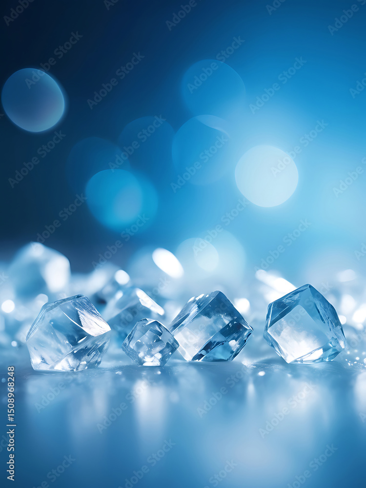 Poster blue abstract crystal background with bright light effects, geometric pattern, smooth texture, moder