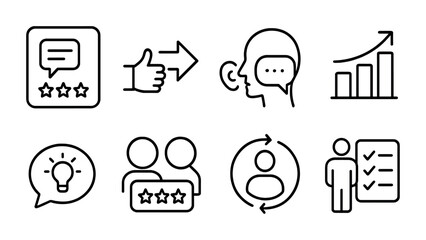 Feedback and communication icons for improved customer experience and business growth