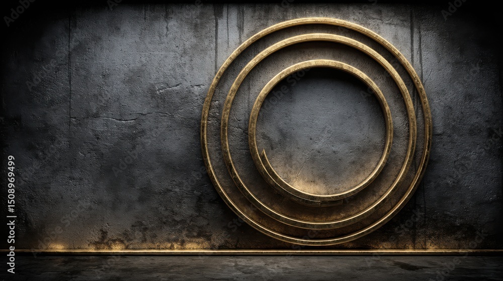 Aufkleber striking gold circle mounted on a wall creating a unique and artistic sentiment gauge for modern int