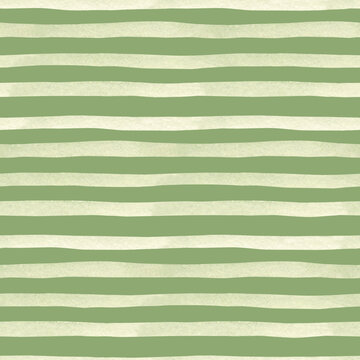 Fototapeta Hand drawn pastel green striped pattern. Watercolor Seamless texture from horizontal Brush Strokes, Lines. For textile, packaging paper prints.