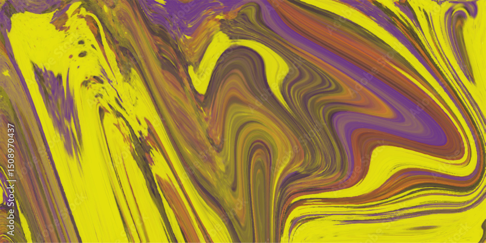 Poster abstract swirling yellow and purple art background with fluid marbled lines creates a modern texture