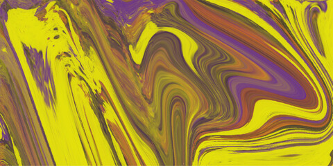 Abstract swirling yellow and purple art background with fluid marbled lines creates a modern textured pattern that is visually appealing for creative design and background usage.