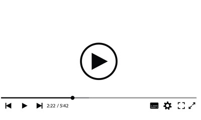 Multimedia video player with play button, play video window with navigation icons, video streaming frame on internet, modern social media video player interface template live digital stream