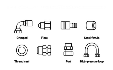 Industrial hose fittings and connections diagram for technical reference - obrazy, fototapety, plakaty