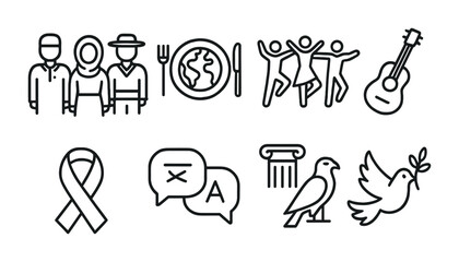Diverse cultural icons and symbols for global unity and awareness designs