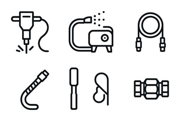 Collection of industrial tools and equipment icons for design projects