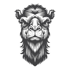 Vintage Hand-Drawn Dromedary Camel Illustration – Angry Expression Engraved Style Vector For T-Shirts Posters Stickers And Nomadic Apparel