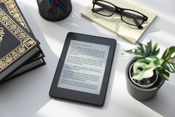E-book reader device in home library