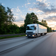 Obraz premium A large cargo lorry speeding down a highway.