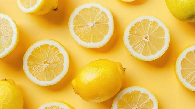 Bright and Fresh Lemons with Yellow Background Ideal for Culinary and Healthy Lifestyle Imagery 4k video footage