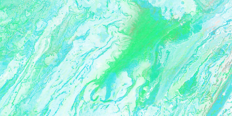 Abstract artistic marbling design featuring flowing teal and green watercolor paint textures creating a unique and modern background artwork for various applications.