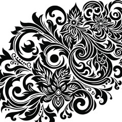 Black and white seamless floral pattern with vintage ornamental design elements
