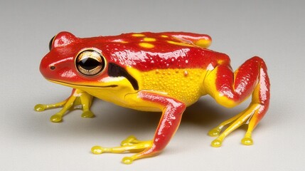 Bright Red and Yellow Frog on Neutral Background for Nature and Wildlife Colors