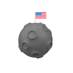 Moon and American flag isolated 3d render icon illustration