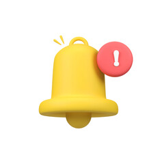 Notification bell with warning sign isolated 3d render icon illustration