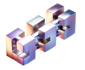 Obraz premium A stylized chain link made of metallic cubes with iridescent coloring on a white background in a studio shot